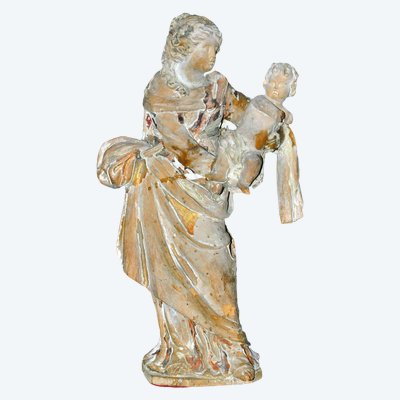 Vierge à l’Enfant XVIIIe siècle sculptée dans du tilleul