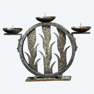 Michel Zadounaïsky candlestick signed hammered, riveted circa 1940