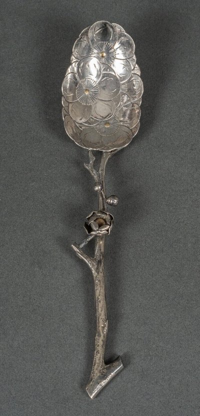 Dessert spoon silver initials SM naturalist branch 64 grams