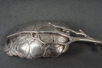 Dessert spoon silver initials SM naturalist branch 64 grams