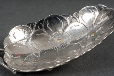 Dessert spoon silver initials SM naturalist branch 64 grams