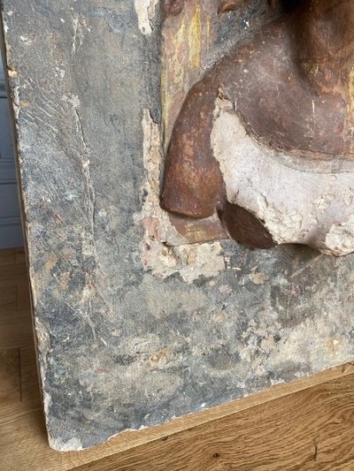 Sculpture, profile of a man with hair, face, stone, direct cut 20th century