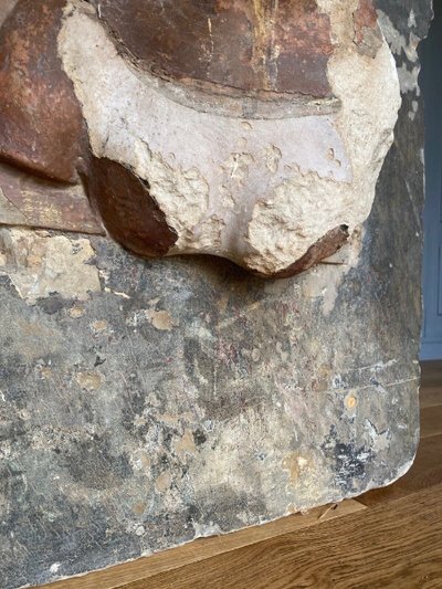 Sculpture, profile of a man with hair, face, stone, direct cut 20th century