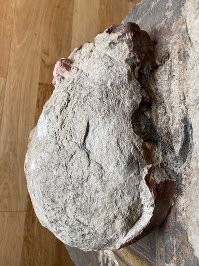 Sculpture, profile of a man with hair, face, stone, direct cut 20th century