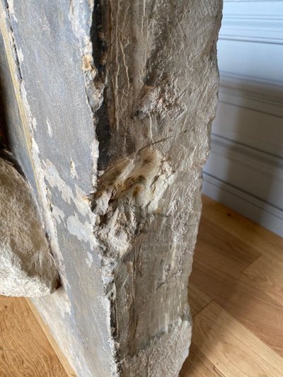 Sculpture, profile of a man with hair, face, stone, direct cut 20th century