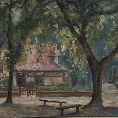 Oil on panel park and undergrowth La Baule by Térésa Bézard-Pératé 20th century