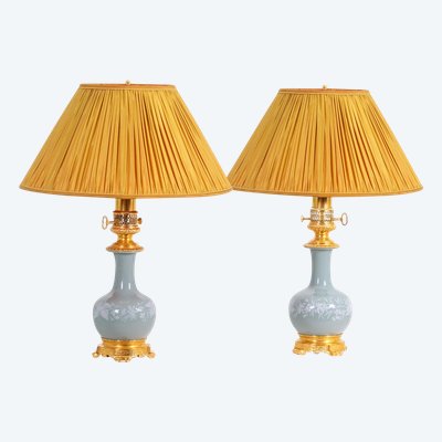 Pair of Celadon porcelain and gilt bronze lamps. Circa 1880. LS61611211B