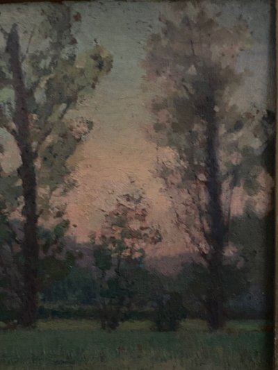 Öl auf Karton von J. Berges sous-bois geschenkt an Guillot de Raffaillac