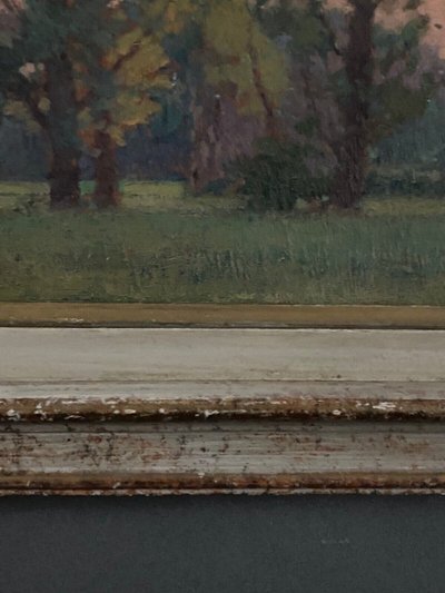 Öl auf Karton von J. Berges sous-bois geschenkt an Guillot de Raffaillac