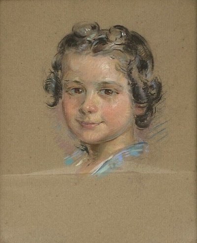 Watercolor on cardboard A. Adviey portrait 1930 gold frame