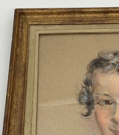Watercolor on cardboard A. Adviey portrait 1930 gold frame