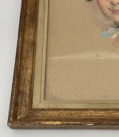 Watercolor on cardboard A. Adviey portrait 1930 gold frame