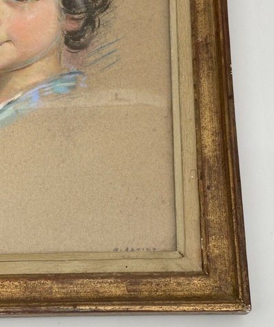 Watercolor on cardboard A. Adviey portrait 1930 gold frame