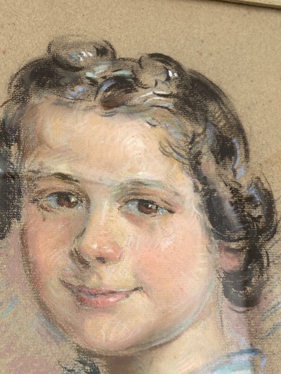 Watercolor on cardboard A. Adviey portrait 1930 gold frame