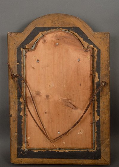 Hand-carved Christ 18th century gilded wood frame decorated with flowers