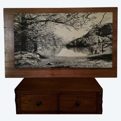 Photo on wood panel mountain landscape 1960