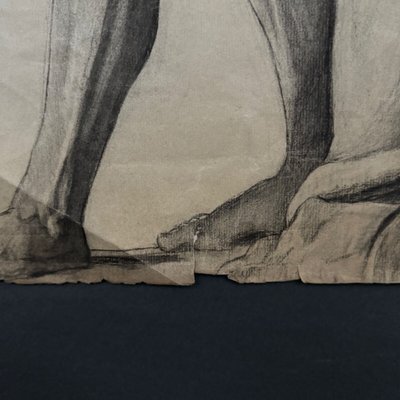 Charcoal drawing of Beaux-Arts man carrying a child by Berger-Lheureux