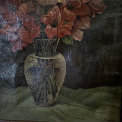 Öl auf Leinwand Stillleben Blumenstrauß von R. Schroder 1942