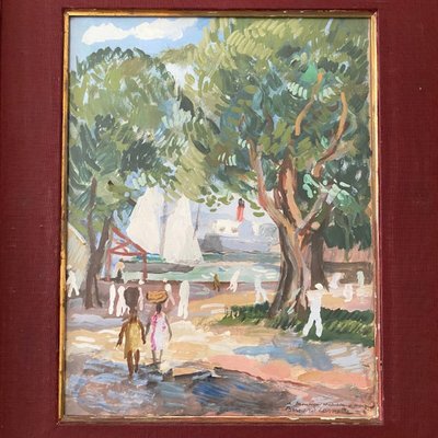 Aquarell auf Papier von Bernard Lamotte XXe Die Antillen