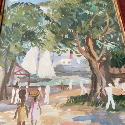 Aquarell auf Papier von Bernard Lamotte XXe Die Antillen