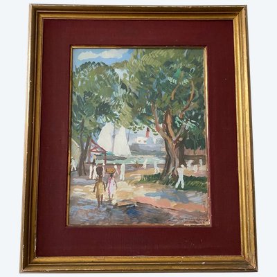 Aquarell auf Papier von Bernard Lamotte XXe Die Antillen