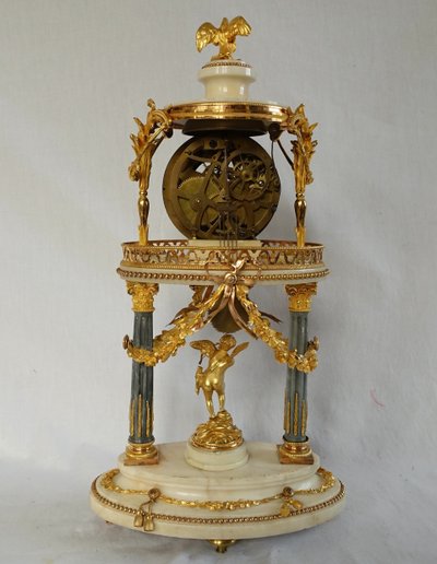 Louis XVI period clock with the temple of blind Love, guardian of Time - with its bell