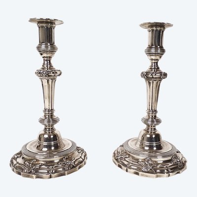 Pair of Silver Candlesticks, Farmers General, Paris, M-A. Leroy, 1780, 18th Century