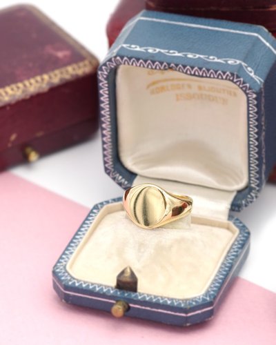Vintage Siegelring aus 18k Gold, blanker Ring, Gravur, Gravur auf Anfrage, Vintage-Schmuckstück