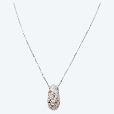 Collier pendentif dôme en or blanc et diamants
