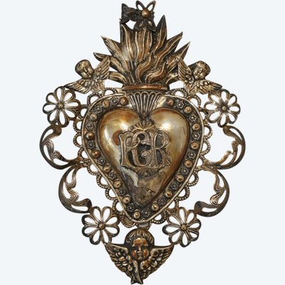 Ex-voto in fine embossed and filigree silver leaves, Italian work, early 20th century