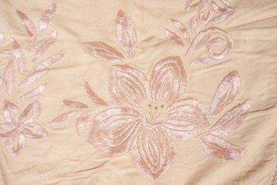 Tovaglia o scialle ricamato del XIX secolo con decorazione floreale e frange
