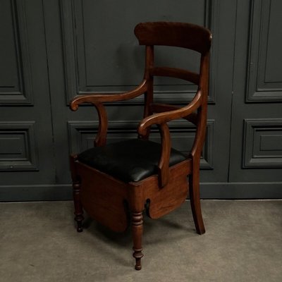 Poltrona commode inglese in mogano del XIX secolo, seduta nera