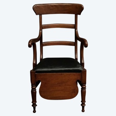 Poltrona commode inglese in mogano del XIX secolo, seduta nera