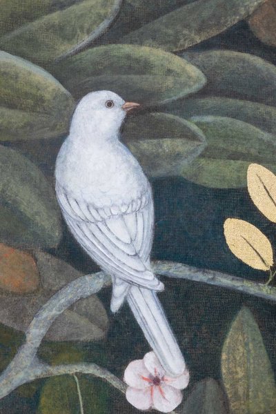 Painted canvas depicting a bird in a floral setting. Contemporary. LS6334675T