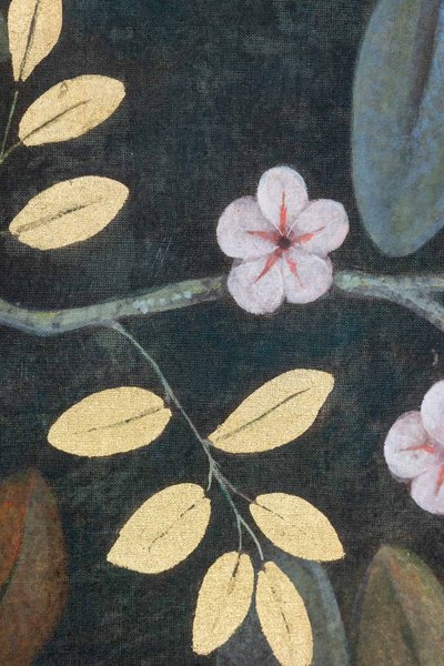 Painted canvas depicting a bird in a floral setting. Contemporary. LS6334675T