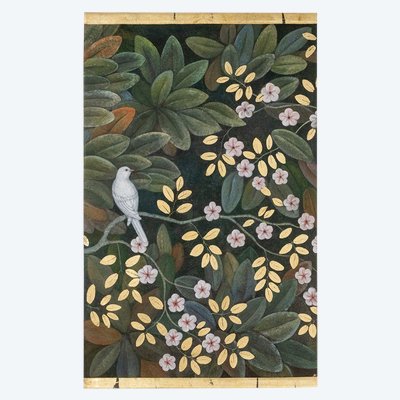 Painted canvas depicting a bird in a floral setting. Contemporary. LS6334675T