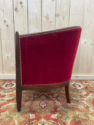 Fauteuil - Bergère époque Art Déco en velours rouge 