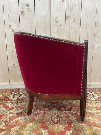 Fauteuil - Bergère époque Art Déco en velours rouge 