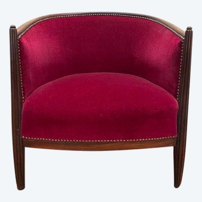 Fauteuil - Bergère époque Art Déco en velours rouge 