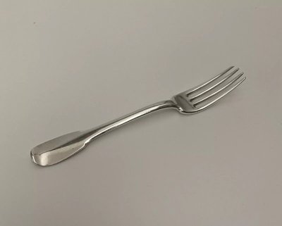 18th century solid silver fork, hallmarked by the general farmers, monogram NM