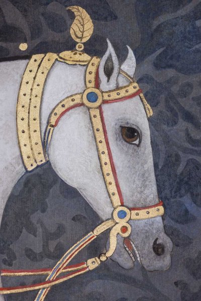 Bemalte Leinwand mit der Büste eines Indianerpferdes. Zeitgenössisch.  LS6336576U