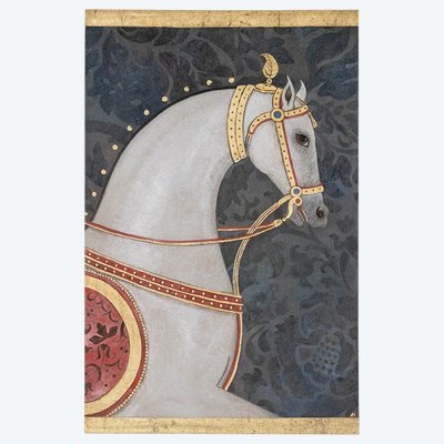 Bemalte Leinwand mit der Büste eines Indianerpferdes. Zeitgenössisch.  LS6336576U