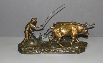 Bronzo L'aratore di Edouard Drouot circa 1900