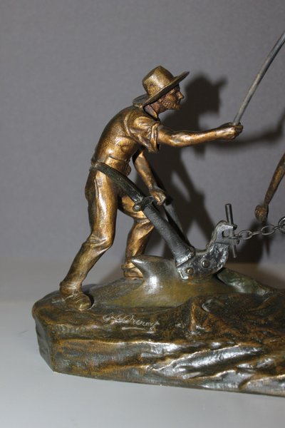 Bronzo L'aratore di Edouard Drouot circa 1900