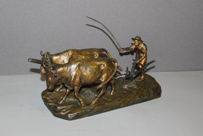 Bronzo L'aratore di Edouard Drouot circa 1900