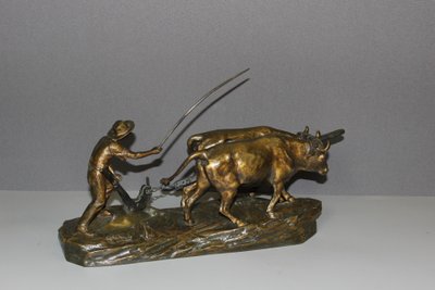Bronzo L'aratore di Edouard Drouot circa 1900
