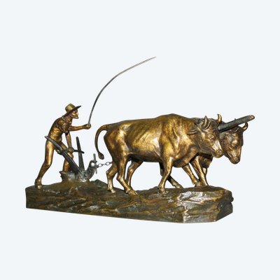 Bronzo L'aratore di Edouard Drouot circa 1900