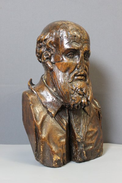 Busto in legno intagliato di Michel de l'Hospital, fine XVI secolo 