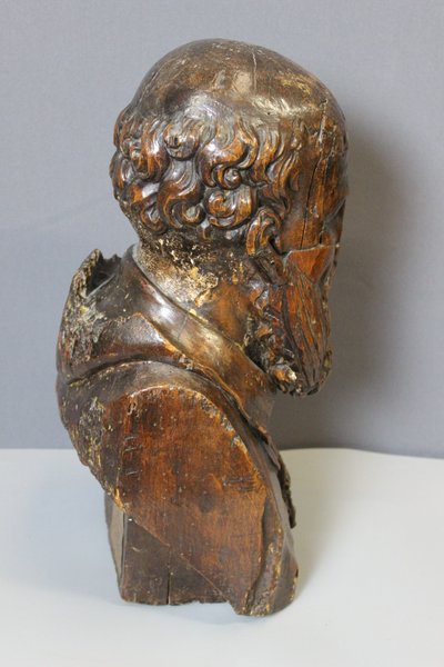 Busto in legno intagliato di Michel de l'Hospital, fine XVI secolo 