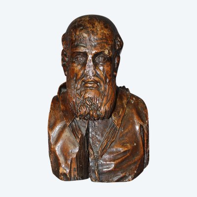 Busto in legno intagliato di Michel de l'Hospital, fine XVI secolo 